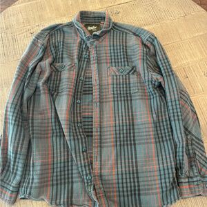 Howler Brothers Blue and Orange Plaid Casual Button-Down Shirt